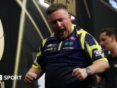 Premier League Darts 2026: Luke Littler beats Jonny Clayton to win in Liverpool Luke Littler celebrating on the stage