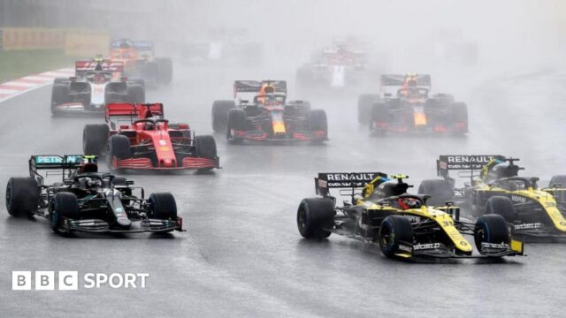 An image of the race start at the Turkish Grand Prix in 2020 