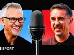 How Gary Neville and Gary Lineker became rival podcast moguls An image of Gary Lineker taking into a microphone with an image of Gary Neville speaking into a microphone below that
